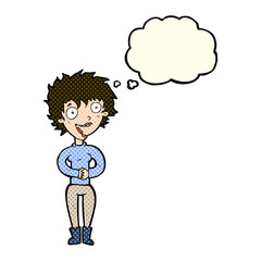 cartoon crazy excited woman with thought bubble