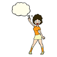 cartoon woman dancing with thought bubble