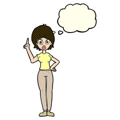 cartoon woman explaining her point with thought bubble