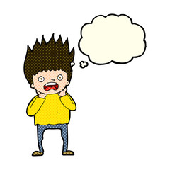cartoon man panicking with thought bubble