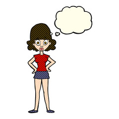 cartoon surprised woman with thought bubble
