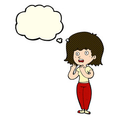 cartoon shocked woman with thought bubble