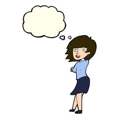 cartoon happy woman with thought bubble