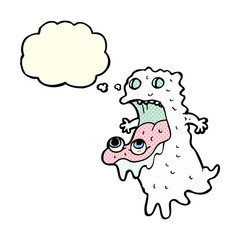 cartoon gross ghost with thought bubble