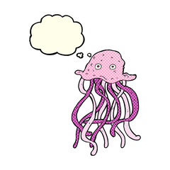 cartoon octopus with thought bubble