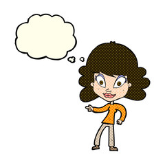 cartoon woman pointing with thought bubble