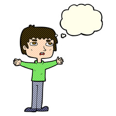 cartoon nervous man with thought bubble