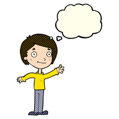 cartoon happy boy with thought bubble