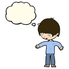 cartoon confused boy with thought bubble