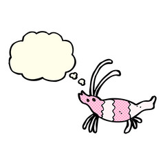 cartoon shrimp with thought bubble