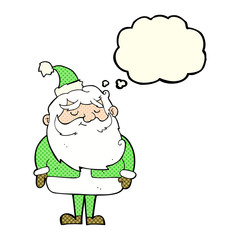 cartoon santa claus with thought bubble
