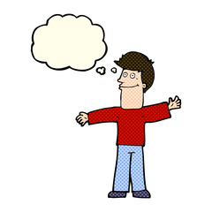 Fototapeta premium cartoon happy man with thought bubble