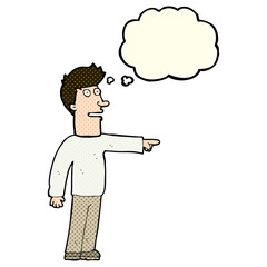 cartoon man pointing with thought bubble