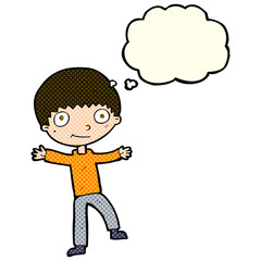 cartoon happy boy with thought bubble