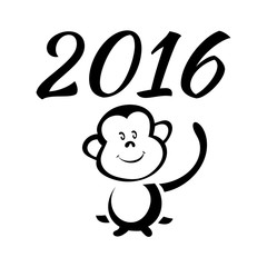 Sketch monkey and 2016  isolated on white background. Design of