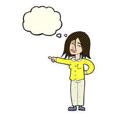cartoon woman pointing with thought bubble