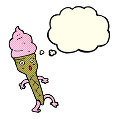 cartoon ice cream with thought bubble