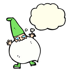 cartoon tiny santa with thought bubble