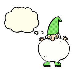 cartoon tiny santa with thought bubble