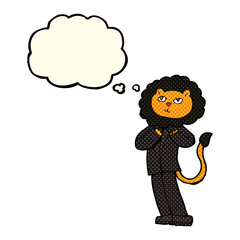 cartoon lion businessman with thought bubble