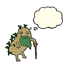 cartoon old potato with thought bubble
