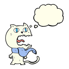 cartoon frightened cat with thought bubble
