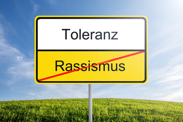 Schild, Rassismus - Toleranz