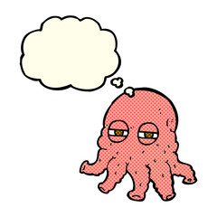 cartoon alien face with thought bubble