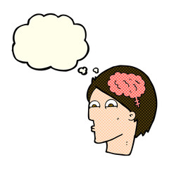 cartoon head with brain symbol with thought bubble
