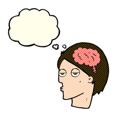 cartoon head with brain symbol with thought bubble
