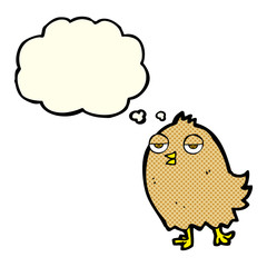 funny cartoon bird with thought bubble