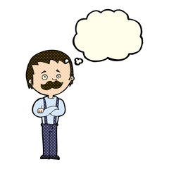 cartoon man with mustache with thought bubble