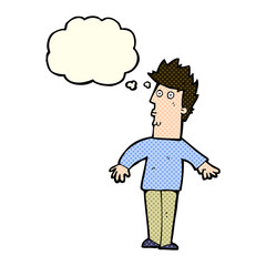 cartoon surprised man with thought bubble