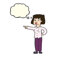 cartoon woman pointing with thought bubble
