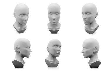 3D human head mannequin on white background