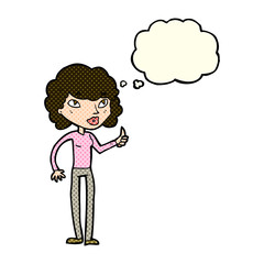 cartoon woman giving thumbs up symbol with thought bubble