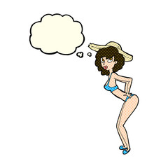 cartoon pin-up beach girl with thought bubble