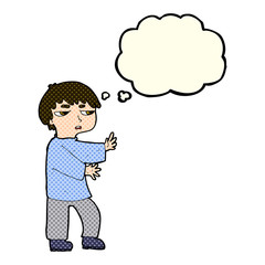 cartoon man gesturing with thought bubble