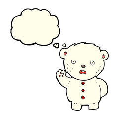 cartoon unhappy polar teddy bear with thought bubble