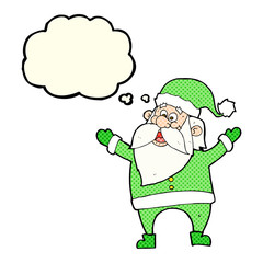 cartoon santa claus with thought bubble