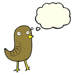 funny cartoon bird with thought bubble