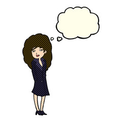 cartoon female spy with thought bubble