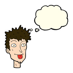 Fototapeta na wymiar cartoon man sticking out tongue with thought bubble