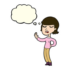 cartoon woman ignoring with thought bubble