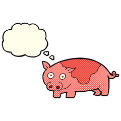 cartoon pig with thought bubble