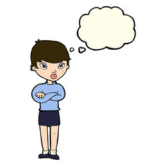 cartoon annoyed woman with thought bubble