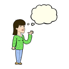 cartoon woman explaining with thought bubble