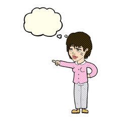 cartoon woman pointing with thought bubble