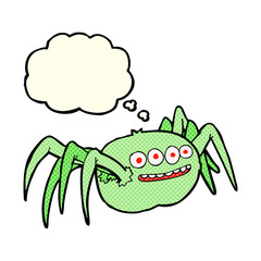 cartoon spooky spider with thought bubble