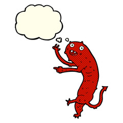 cartoon gross little monster with thought bubble